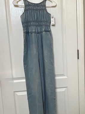 NWT Abercrombie Kids Size 13/14 Faded Denim Jumpsuit Wide Leg